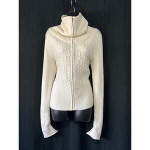 VTG 90s Y2K Cache Mock Funnel Neck Zip Sweater M Cream Causal Downtown Vibes